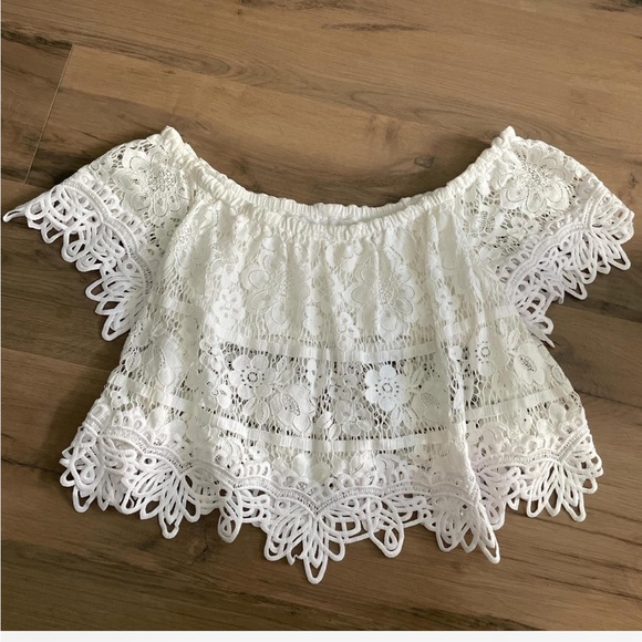 Free People Sweet Dreams Crochet Lace Top Off Shoulder White Cropped Sz S - Picture 3 of 6